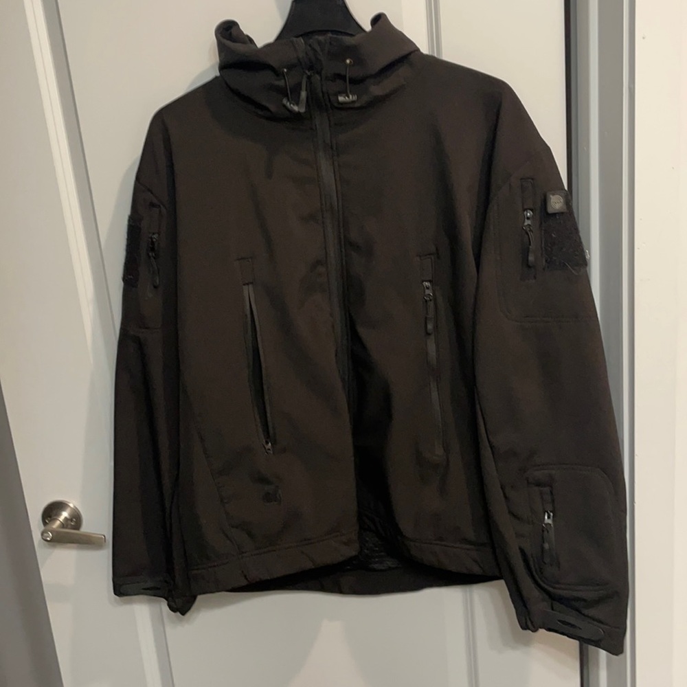 Han Wild Men's Tactical Hooded Fleece Jacket CD4 Black Size 3XL